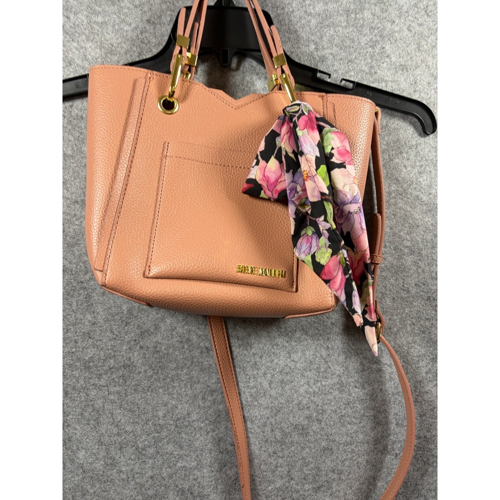 Steve Madden Blush Pink Pebbled Tote Crossbody Bag with Floral Scarf Accent